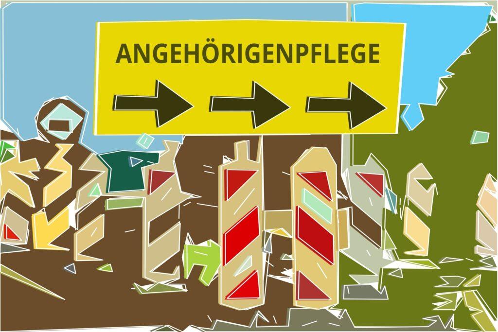 Grafik mit Pfeilen zur Angehörigenpflege | Pflegedienst Frankfurt